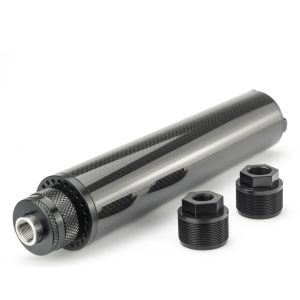 8.85″L 1.85″OD Carbon Fiber Modular Solvent Trap MST 8x Aluminum Cups 1/2×28,5/8×24 with 1/2×28,.578×28.9/16×24,13.5x1LH Booster - P80 Complete